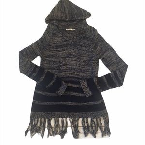 Blu Pepper Marled Fringe Cotton hooded sweater Size Small